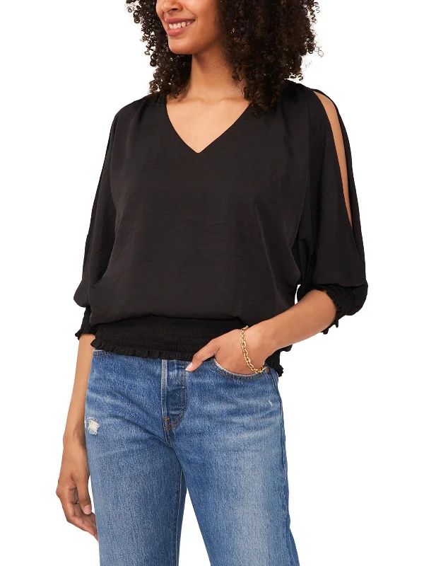 Lounge ShirtsWomens Smocked Cold Shoulder Blouse