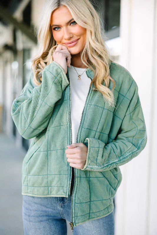 Cropped JacketsOne Day Soon Sage Green Quilted Jacket