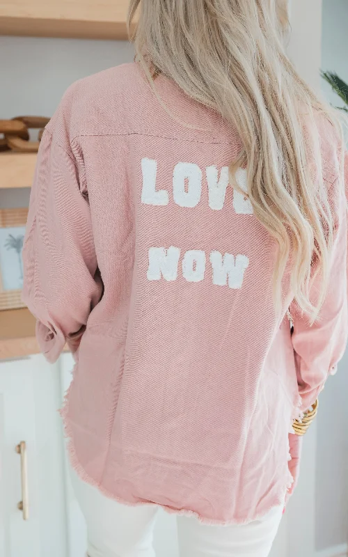 Pocketed JacketsRose Garment Washed "Love Now" Jacket - Final Sale