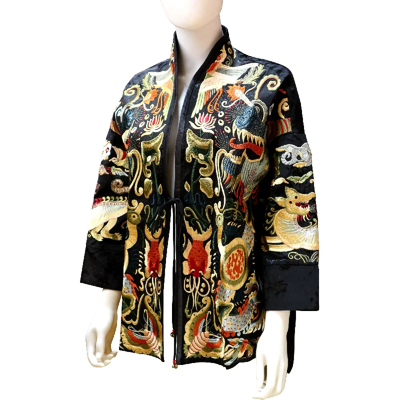 Urban JacketsEmbroidered Jacket with Floral and Animal Design - Onyx