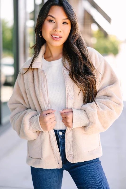 Beaded JacketsFind Your Own Way Taupe Brown Faux Fur Jacket