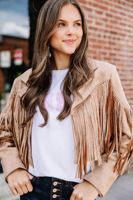 Leather-Paneled JacketsOn The Wild Side Tan Fringe Jacket