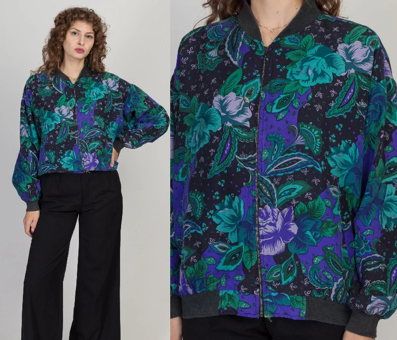 Statement Jackets80s Silk Floral Print Jacket - Large to XL