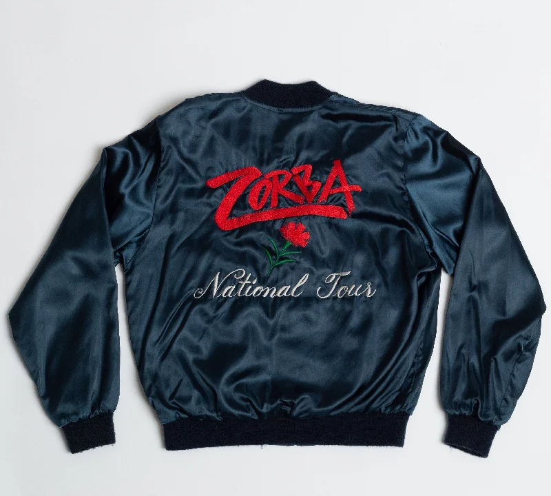 Sheer Jackets80s Zorba National Tour Navy Blue Satin Jacket - Men's Medium, Women's Large