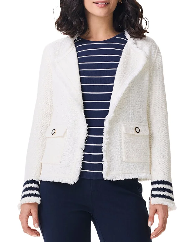 Track JacketsNic+Zoe Petite Subtle Stripe Fringe Mix Knit Jacket