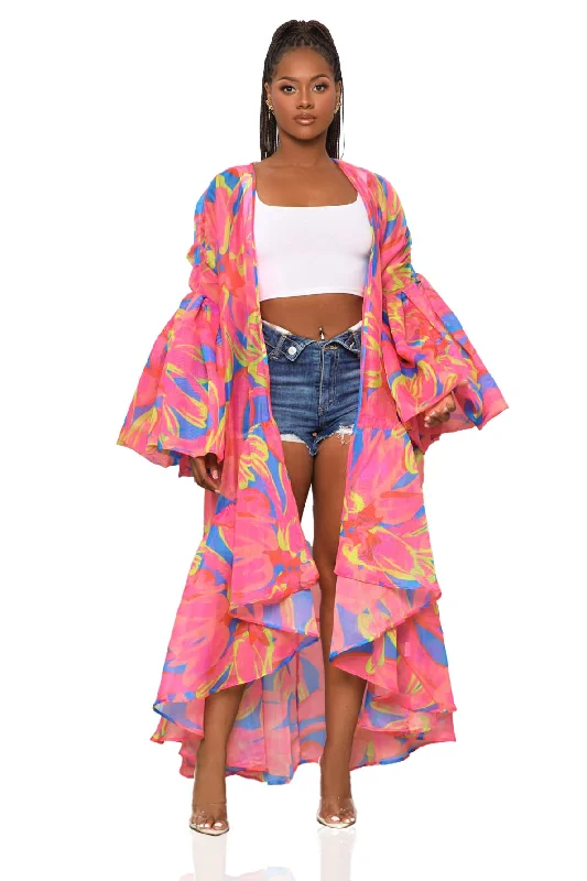 Bomber JacketsFlower Child Organza Kimono (Pink Multi)