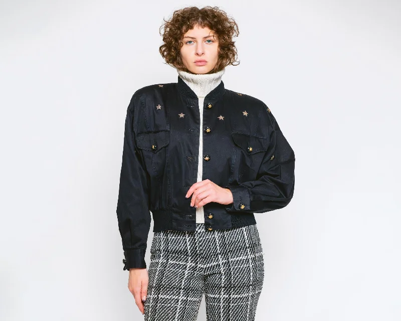 Denim JacketsLarge 80s Escada Black Star Bomber Jacket