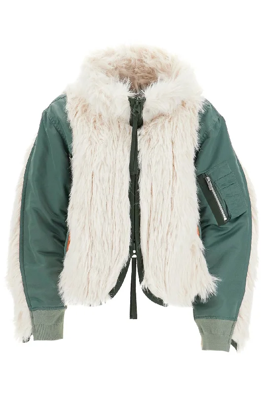 Streetwear JacketsSacai Women's Jacket With Faux Fur Inserts