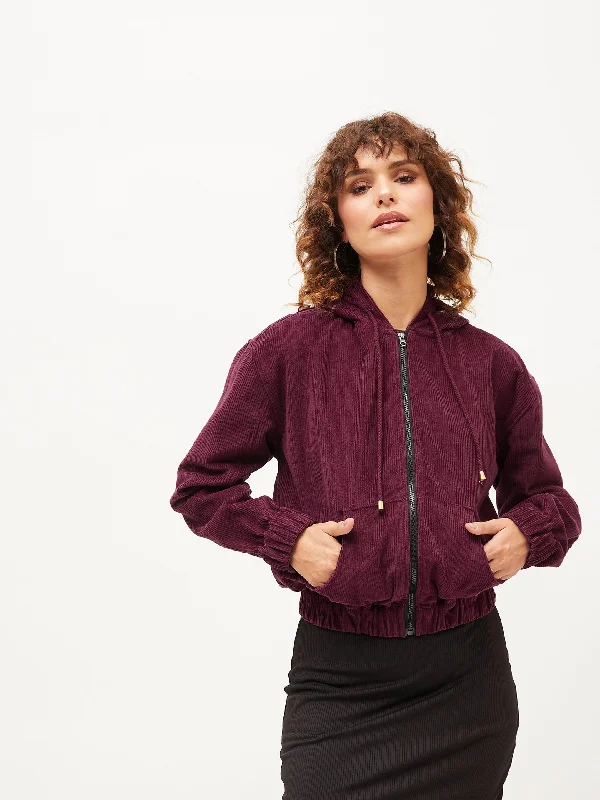 Bomber JacketsWomen Maroon Corduroy Varsity Jacket