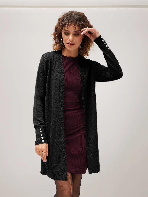 Sherpa JacketsWomen Black Front Open Shrug