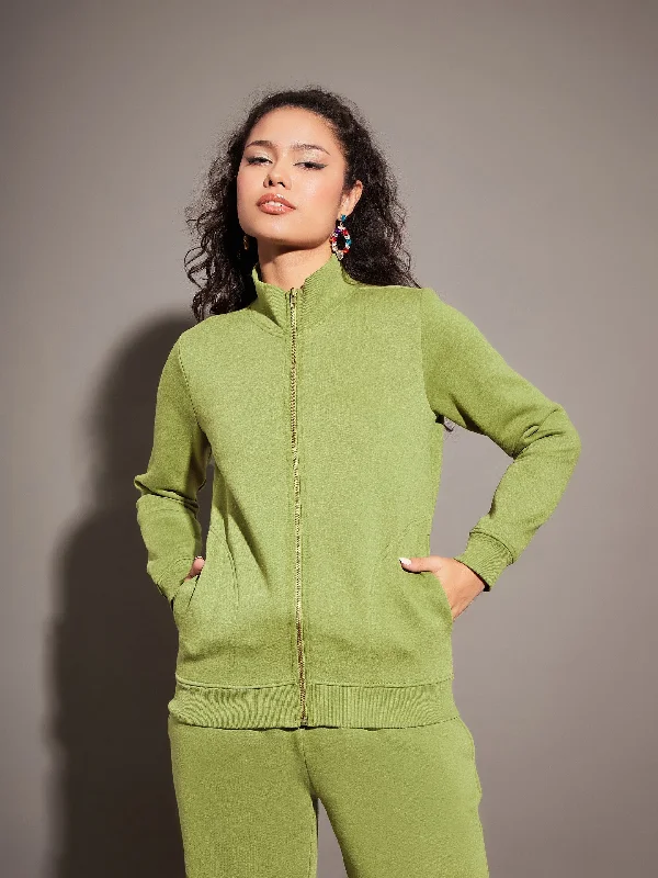 Rain JacketsWomen Olive Fleece Zipper Jacket