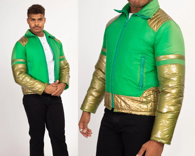 Sports Team JacketsSmall 80s Green & Gold Metallic Color Block Ski Jacket