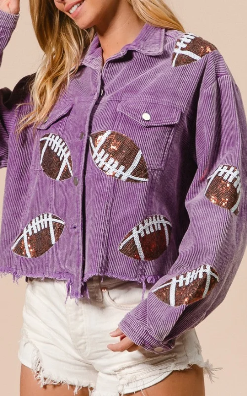 Cotton JacketsVintage Violet Sequin Football Corduroy Jacket