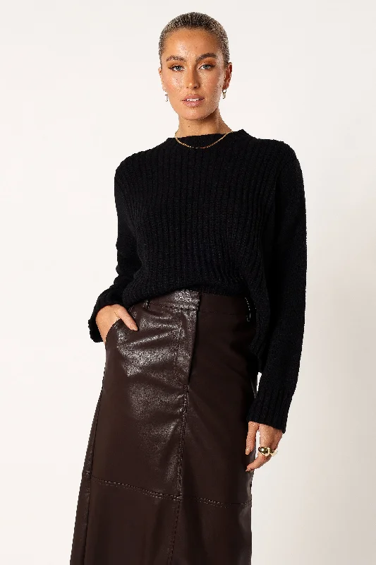 Arlette Textured Knit Sweater - BlackYoga Knit Tops