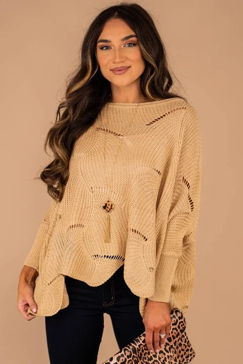 Happy With You Beige Brown Loose Knit SweaterRunning Knit Tops