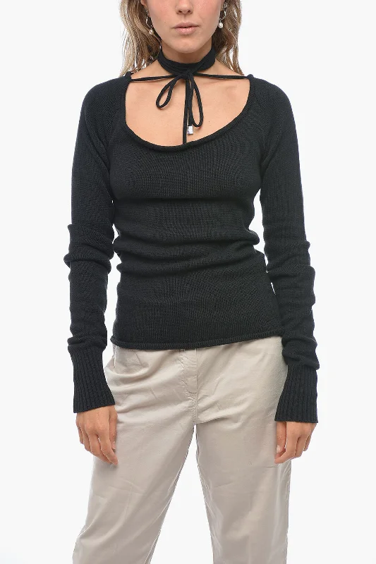 The Attico Deep-neckline HEATHER SweaterPlush Knit Tops