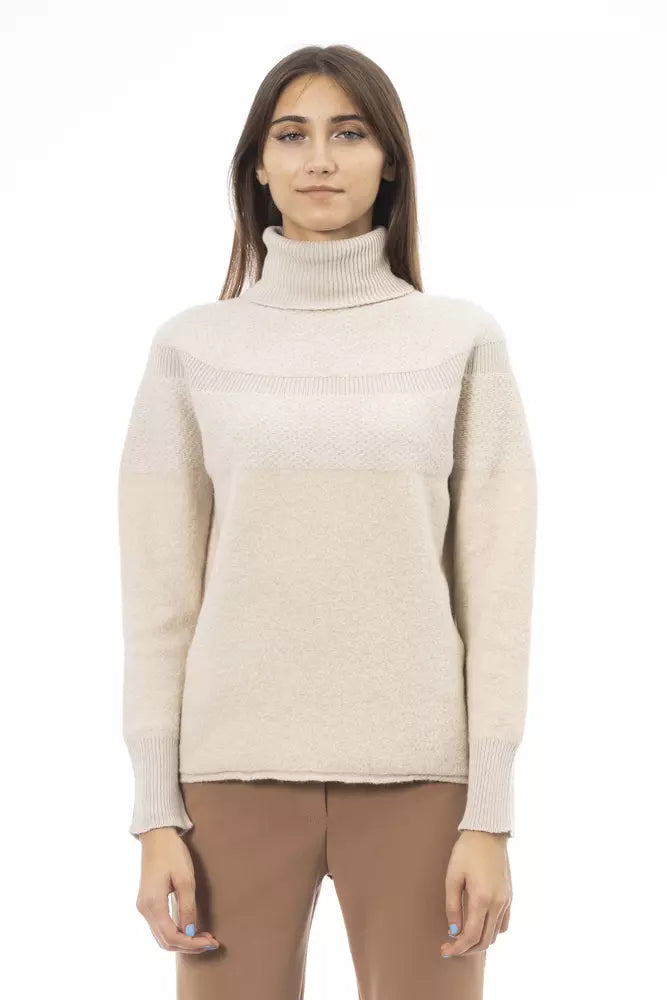 Alpha Studio Beige Alpaca Women SweaterFleece Knit Tops