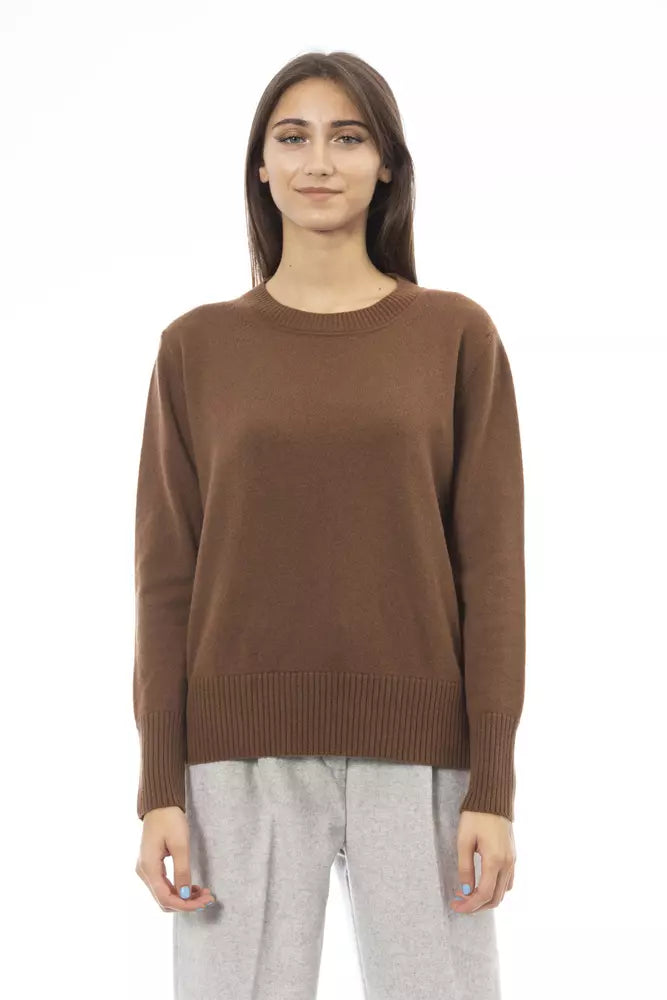 Alpha Studio Brown Cashmere Women SweaterCropped Knit Tops