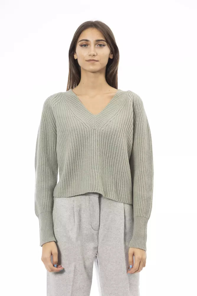 Alpha Studio Green Wool Women SweaterLongline Knit Tops