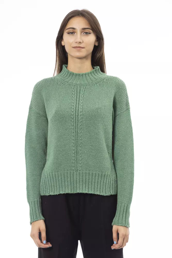 Alpha Studio Green Wool Women SweaterBoat Neck Knit Tops