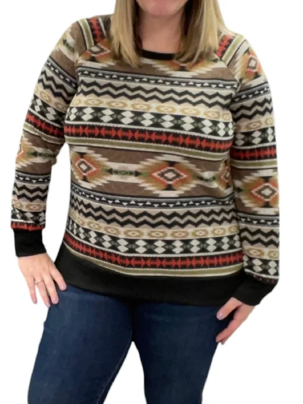 Aztec Weekender Sweater In CharcoalMetallic Knit Tops