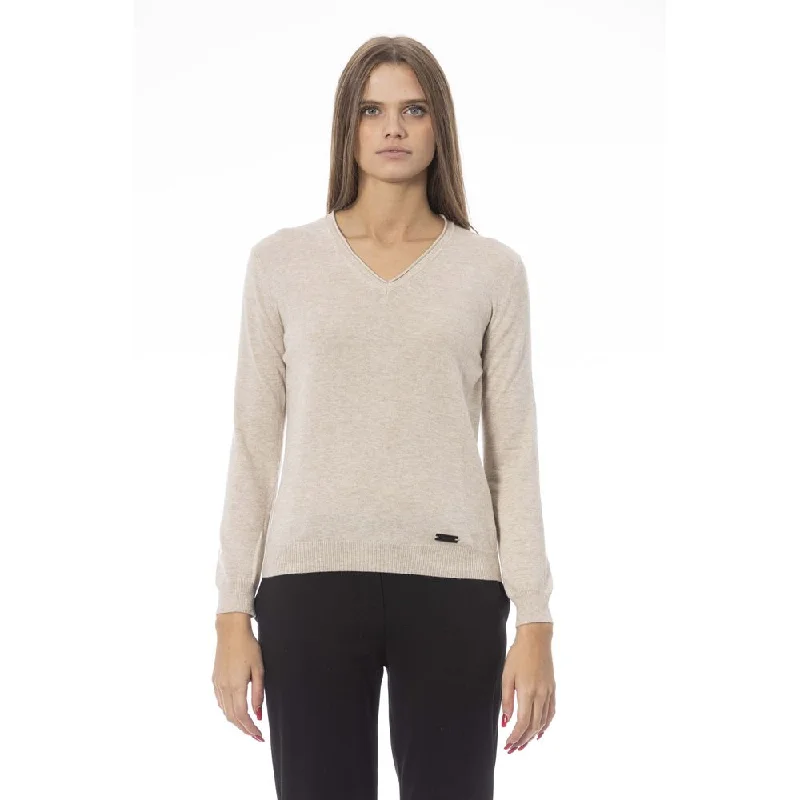 Baldinini Trend Beige Cashmere Women SweaterRibbed Knit Tops