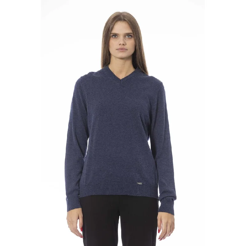 Baldinini Trend Blue Wool Women SweaterPainted Knit Tops