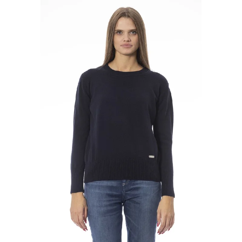 Baldinini Trend Blue Wool Women SweaterScoop Neck Knit Tops