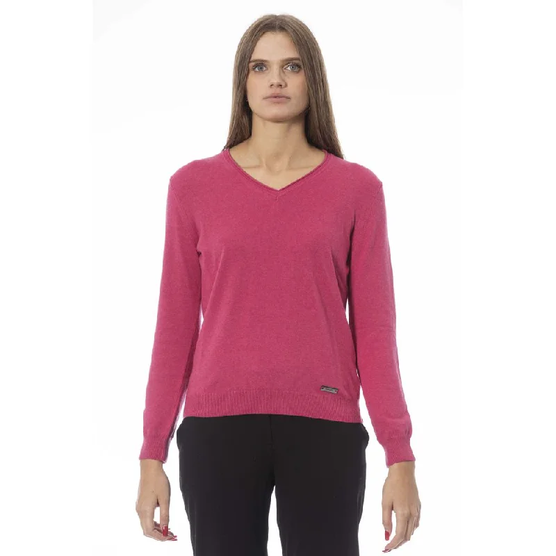 Baldinini Trend Fuchsia Cashmere Women SweaterRuffled Knit Tops