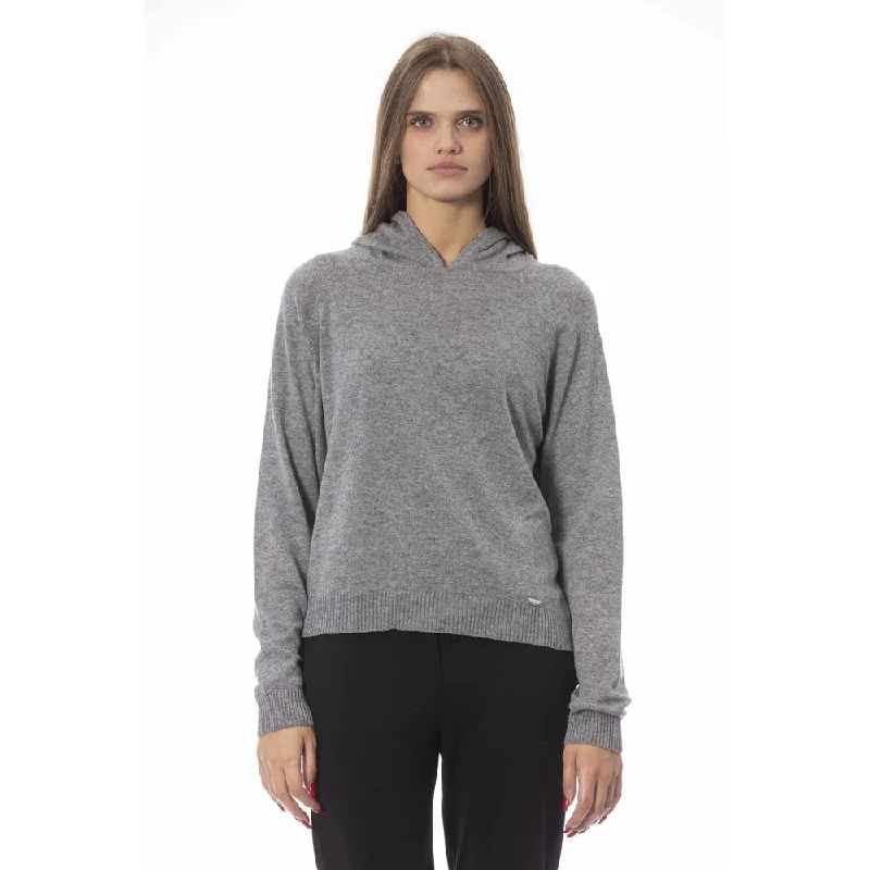 Baldinini Trend Gray Wool Women SweaterAsymmetrical Knit Tops