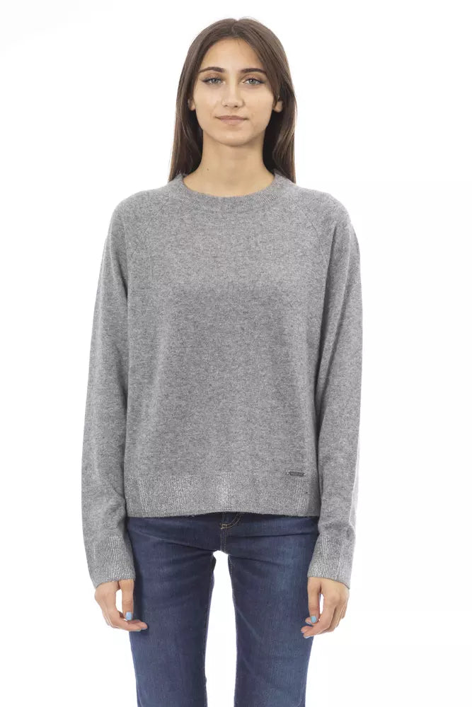 Baldinini Trend "Gray Wool Women's Sweater"Ribbed Cuff Knit Tops