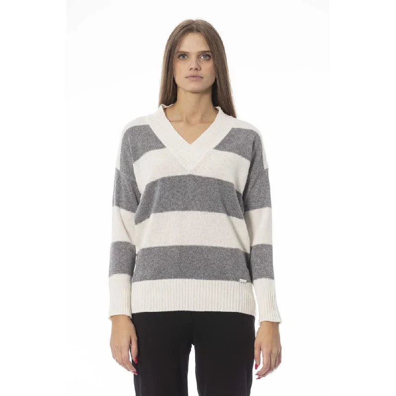 Baldinini Trend Gray Wool Women SweaterSheer Knit Tops