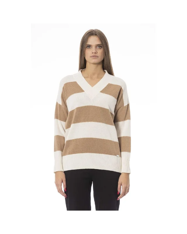 Baldinini Trend Women's Beige Wool Sweater - MThermal Knit Tops