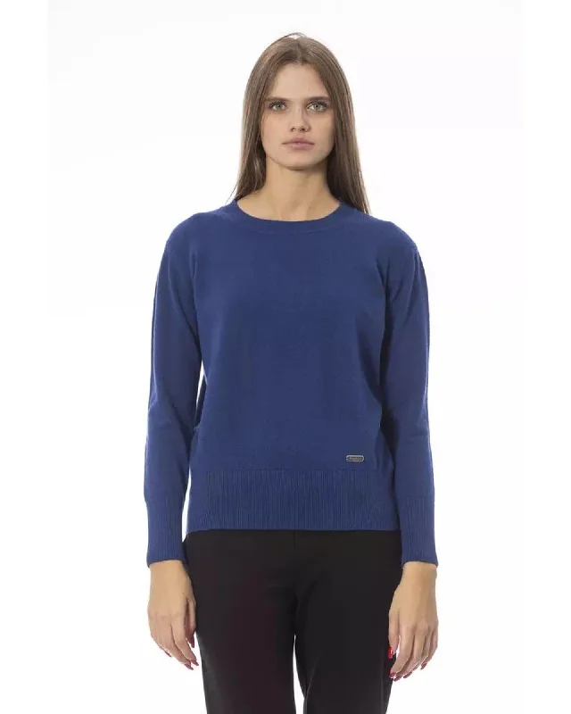 Baldinini Trend Women's Blue Wool Sweater - 44 ITMetallic Knit Tops