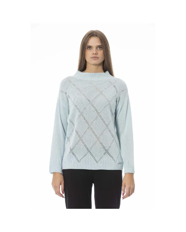 Baldinini Trend Women's Light Blue Wool Sweater - MLace-Up Knit Tops