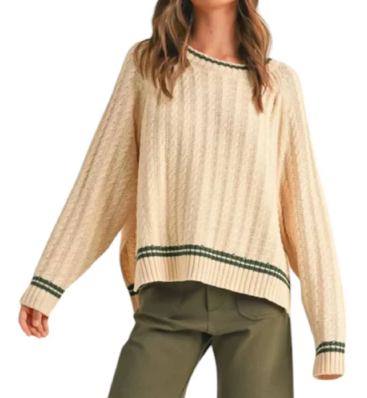 Cable Contrast Sweater In GreenPunk Knit Tops