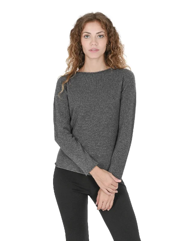 Cashmere Womens Boatneck Sweater - MEmbellished Knit Tops