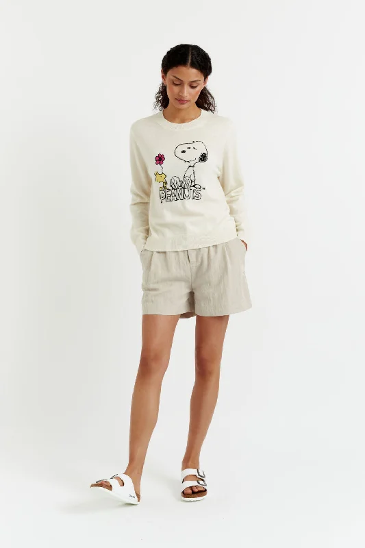 Cream Wool-Cashmere Flower Power Peanuts SweaterVelvet Knit Tops