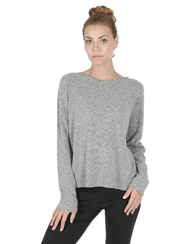 Crown of Edinburgh Cashmere Women's Cashmere Boatneck Sweater for Women in Grigio Peltro - LButton-Up Knit Tops