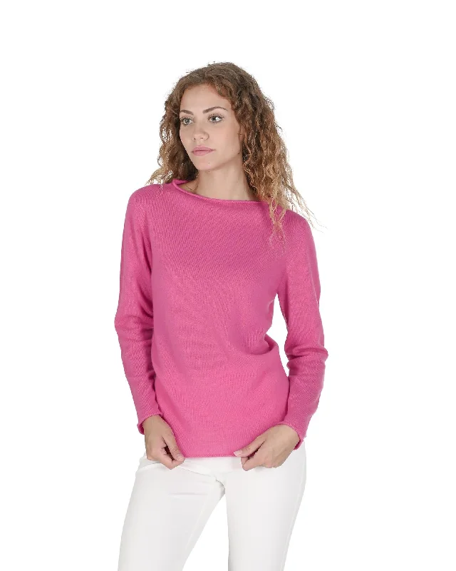 Crown of Edinburgh Cashmere Women's Cashmere Boatneck Sweater in Fuchsia - MSkateboard Knit Tops