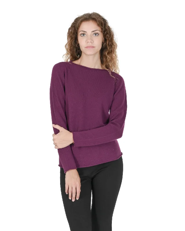 Crown of Edinburgh Cashmere Women's Cashmere Boatneck Sweater in Purple - SLimited Edition Knit Tops