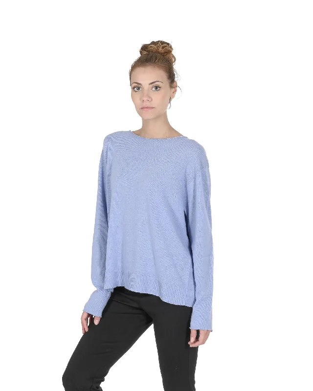 Crown of Edinburgh Cashmere Women's Cashmere Boatneck Sweater in Sky blue - LCropped Knit Tops