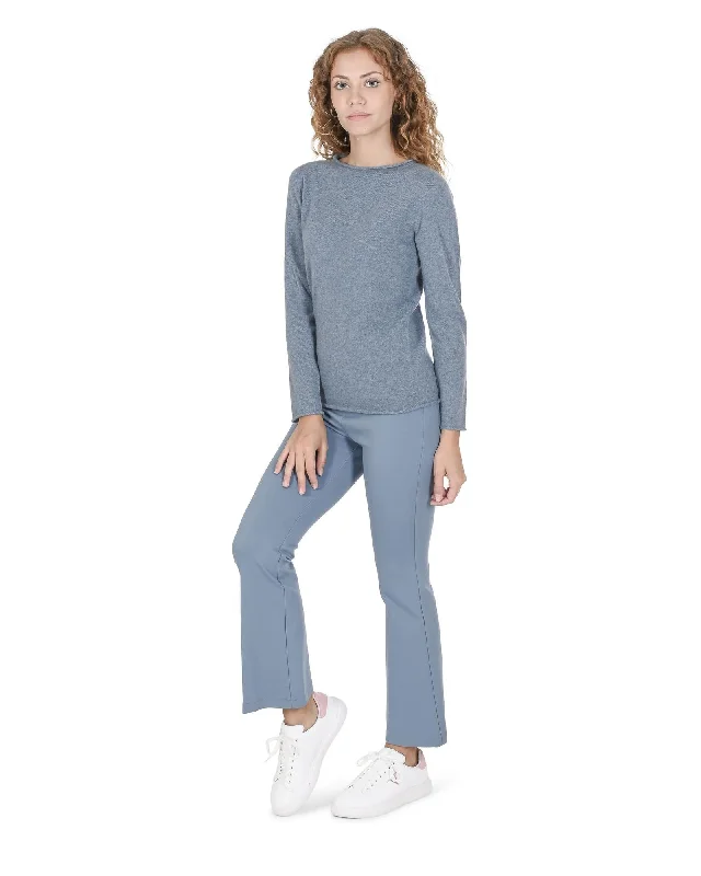 Crown of Edinburgh Cashmere Women's Cashmere Boatneck Sweater - Italian Crafted in Sky blue - SLogo Knit Tops