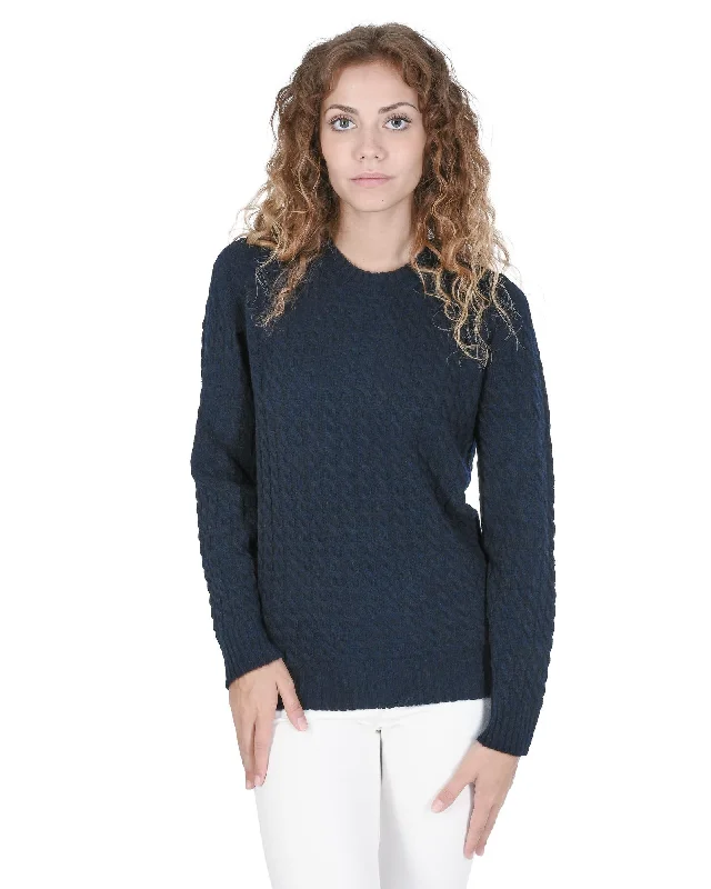 Crown of Edinburgh Cashmere Women's Cashmere Round Neck Womens Sweater in Navy blue - 44 EULimited Edition Knit Tops