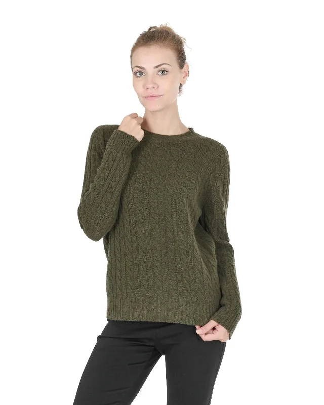 Crown of Edinburgh Cashmere Women's Cashmere Womens Round Neck Sweater in Khaki - 38 EULogo Knit Tops