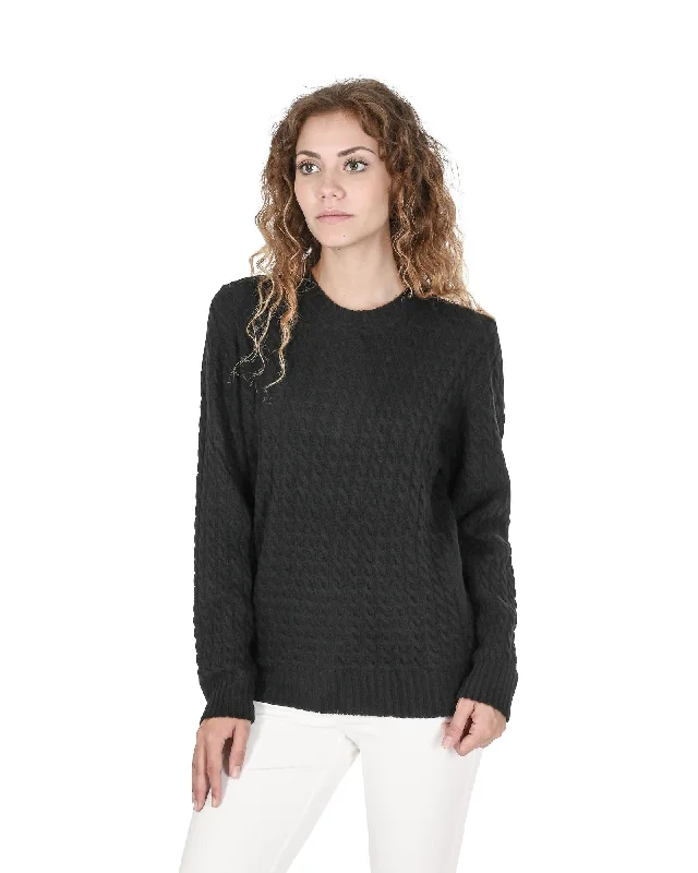 Crown of Edinburgh Cashmere Women's Luxury Italian Cashmere and Merino Wool Sweater in Black - 46 EUHip-Hop Knit Tops