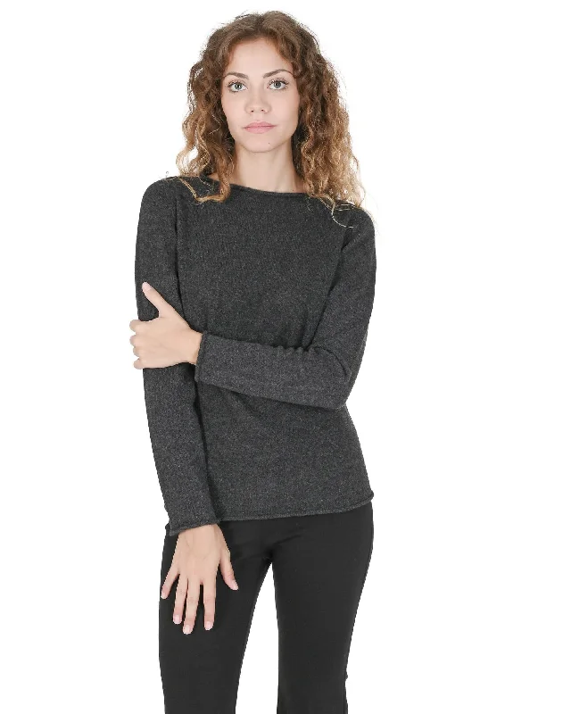 Crown of Edinburgh Cashmere Women's Premium Cashmere Boatneck Sweater in Dark gray - LMetallic Knit Tops