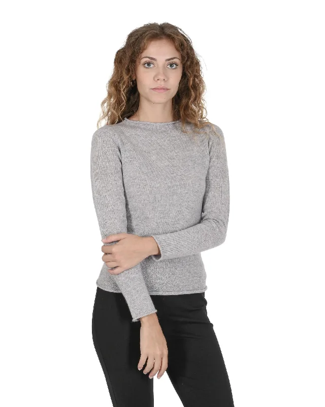 Crown of Edinburgh Cashmere Women's Premium Italian Cashmere Boatneck Sweater in Grigio Cenere - LFishing Knit Tops