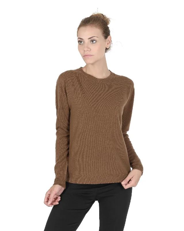 Crown of Edinburgh Cashmere Women's Round Neck Cashmere Sweater in Light brown - 44 EUFitted Knit Tops