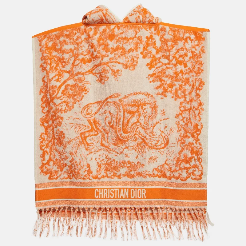 Dior White/orange Toile De Jouy Terry Cotton Hooded Poncho One-SizeAsymmetrical Knit Tops